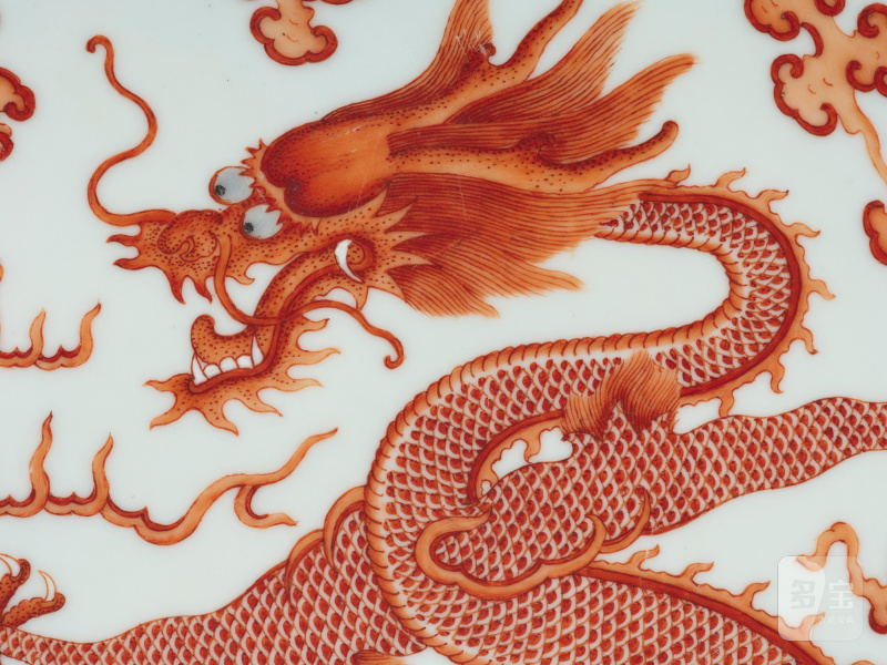 清光緒 礬紅彩描金雲龍戲珠紋大盤一對 《大清光緒年製》款 - 图5